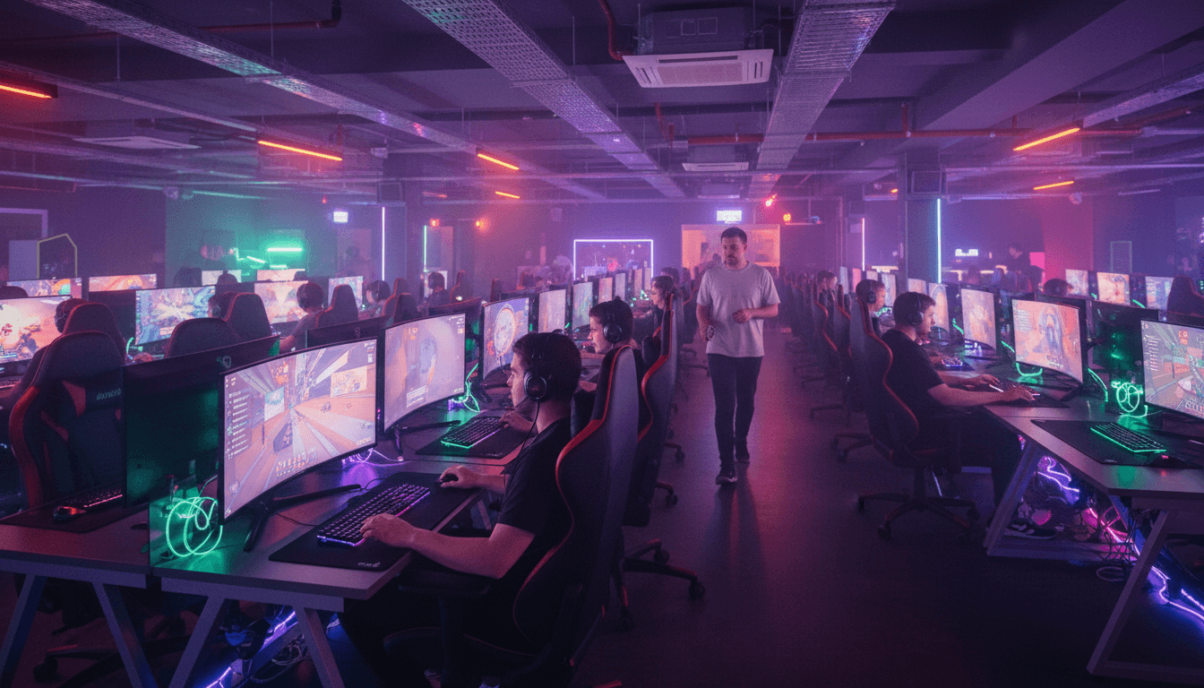 Full view of Bledix Gaming Cafe interior with gaming stations and seating areas
