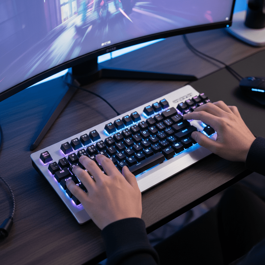 Gamer at station with coffee at Bledix