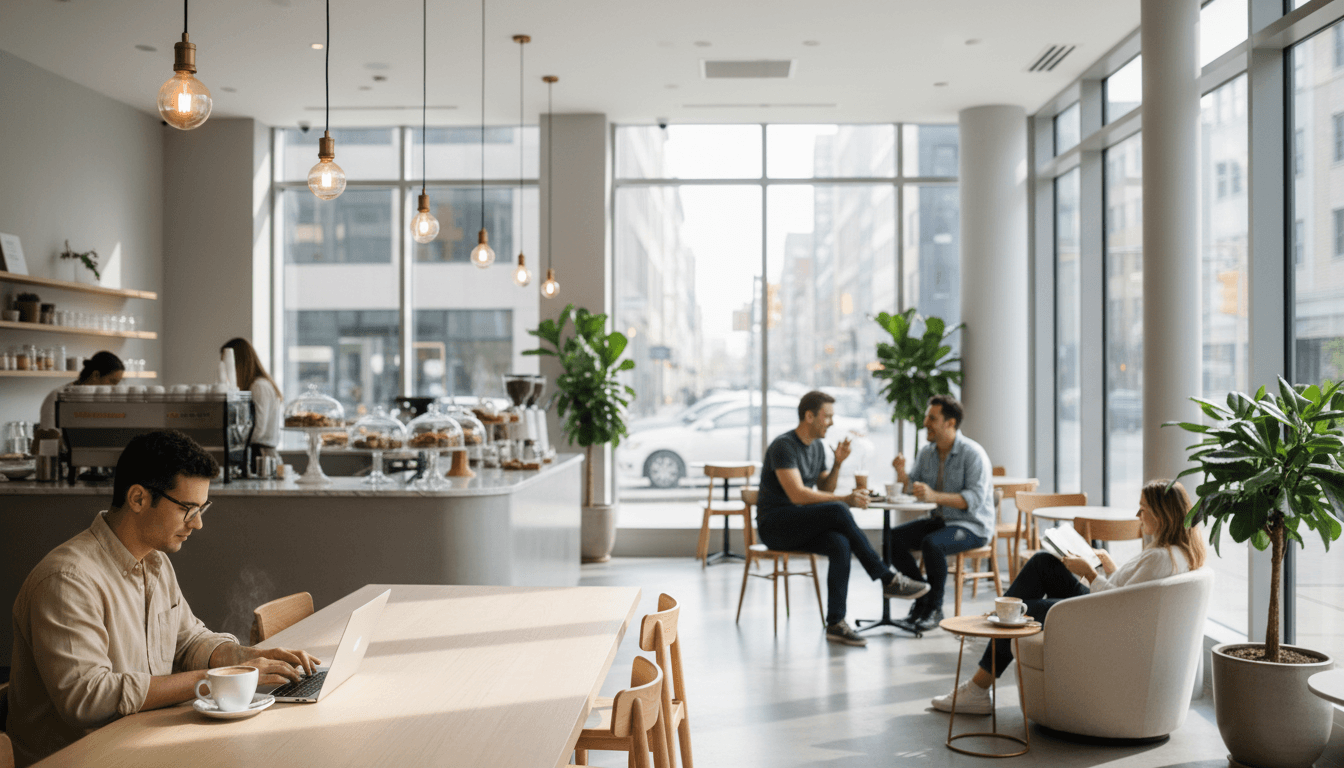 Multiple gaming stations with players and cafe atmosphere