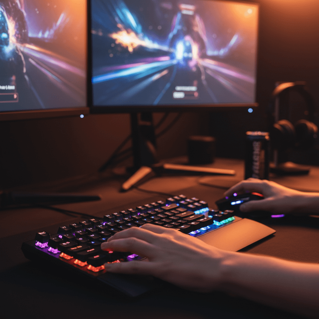 High-end gaming PC setup with RGB lighting and mechanical keyboard