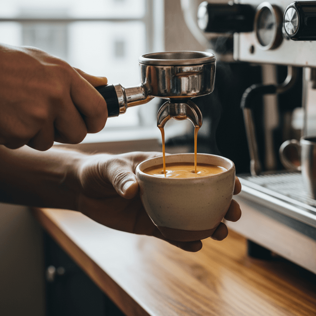 Fresh espresso shot being pulled at Bledix Gaming Cafe