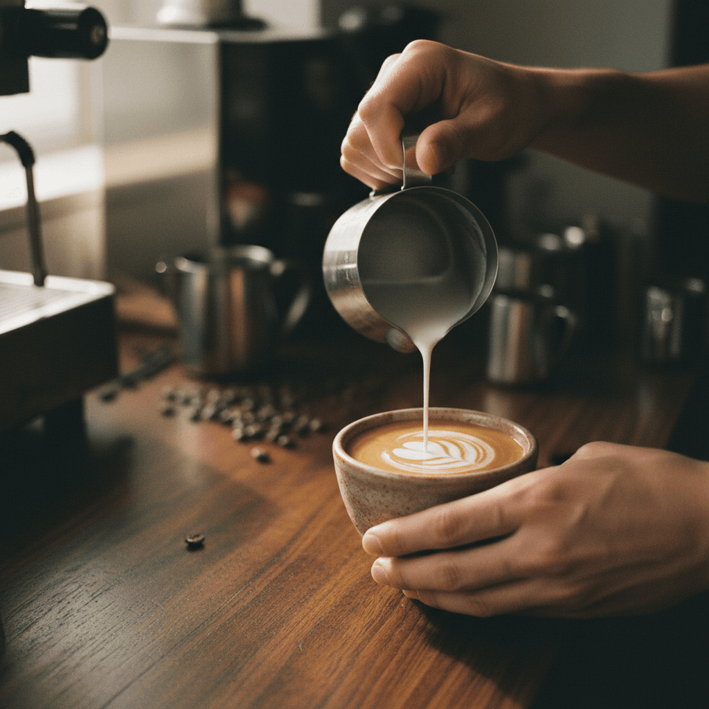 Barista preparing espresso drink at Bledix Gaming Cafe coffee bar